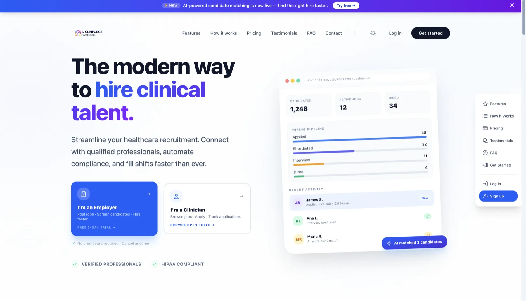 Clinforce AI healthcare recruitment platform interface